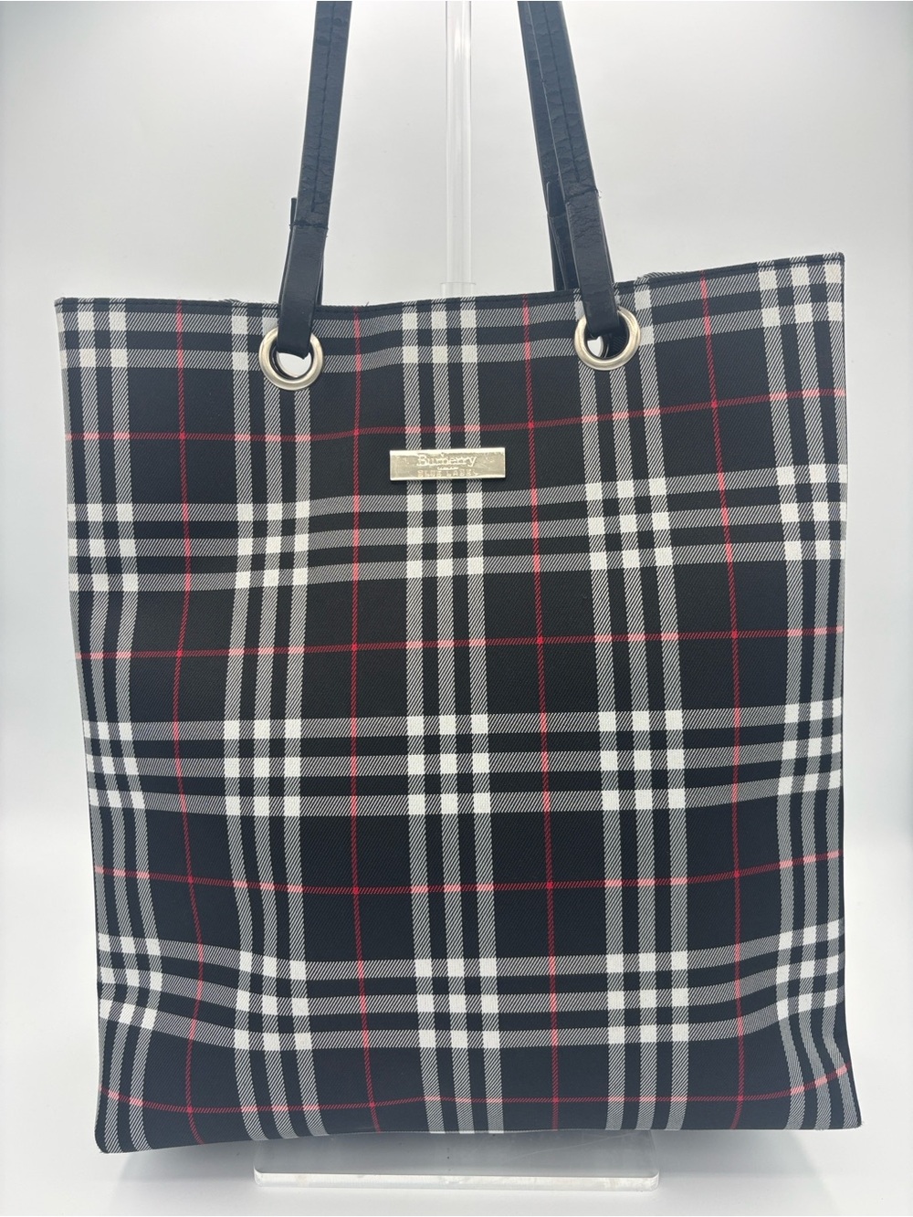 Burberry Blue Label Nova Check Plaid Tote - Black/Nylon - Leather Straps Peeling